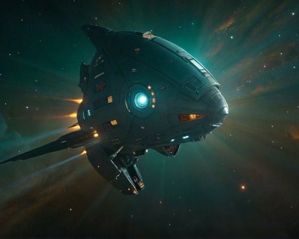 Futuristic spacecraft with glowing accents in space