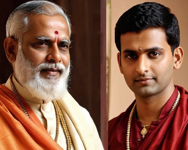 Two Individuals in Traditional Attire with Forehead Marks