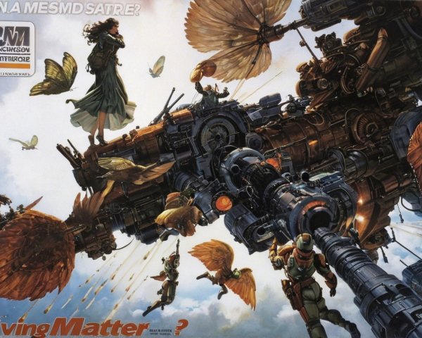 Dynamic Sci-Fi Scene with Airship and Futuristic Characters