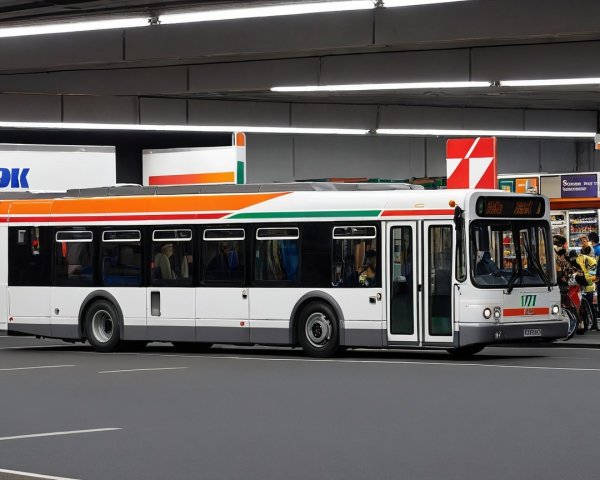 Vintage Urban Bus at Bustling Transit Station