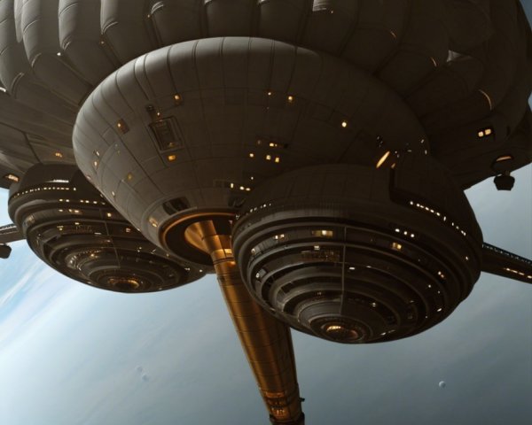 Futuristic spacecraft design with segmented body and engines
