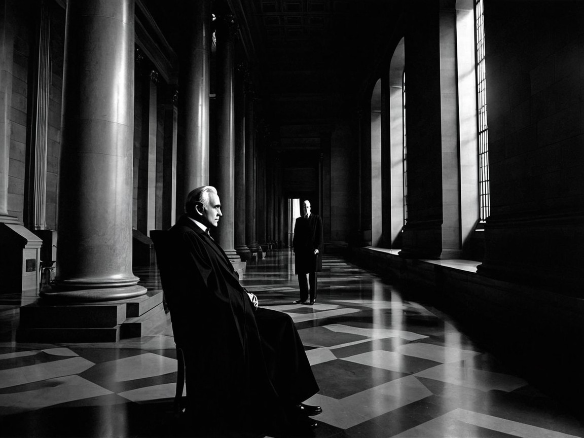 Figures in a Grand Dimly Lit Space with Columns