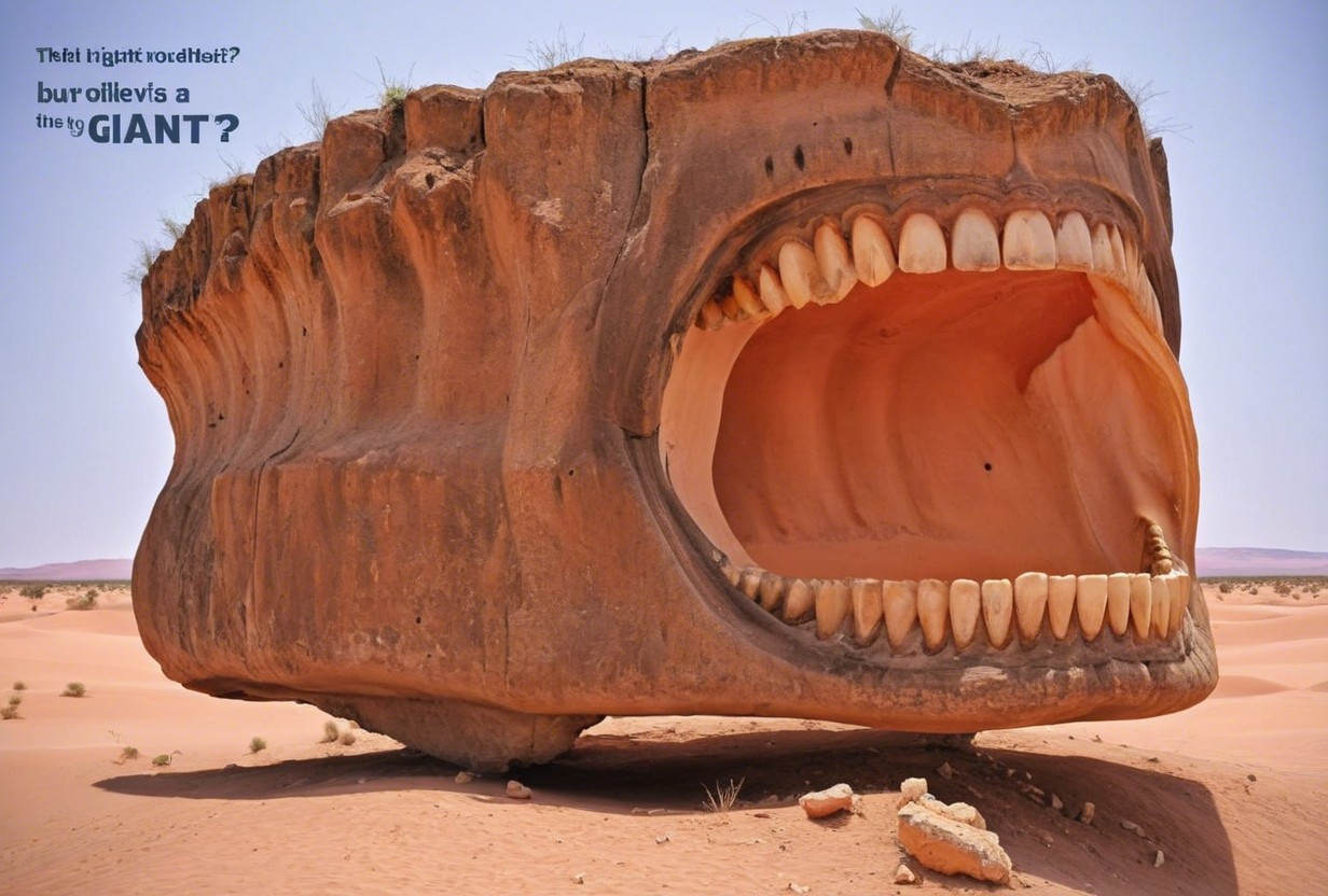Giant Rock Formation Resembles Open Mouth in Desert