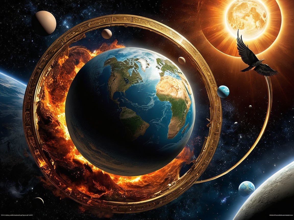 Vibrant Earth Surrounded by Ornate Cosmic Elements