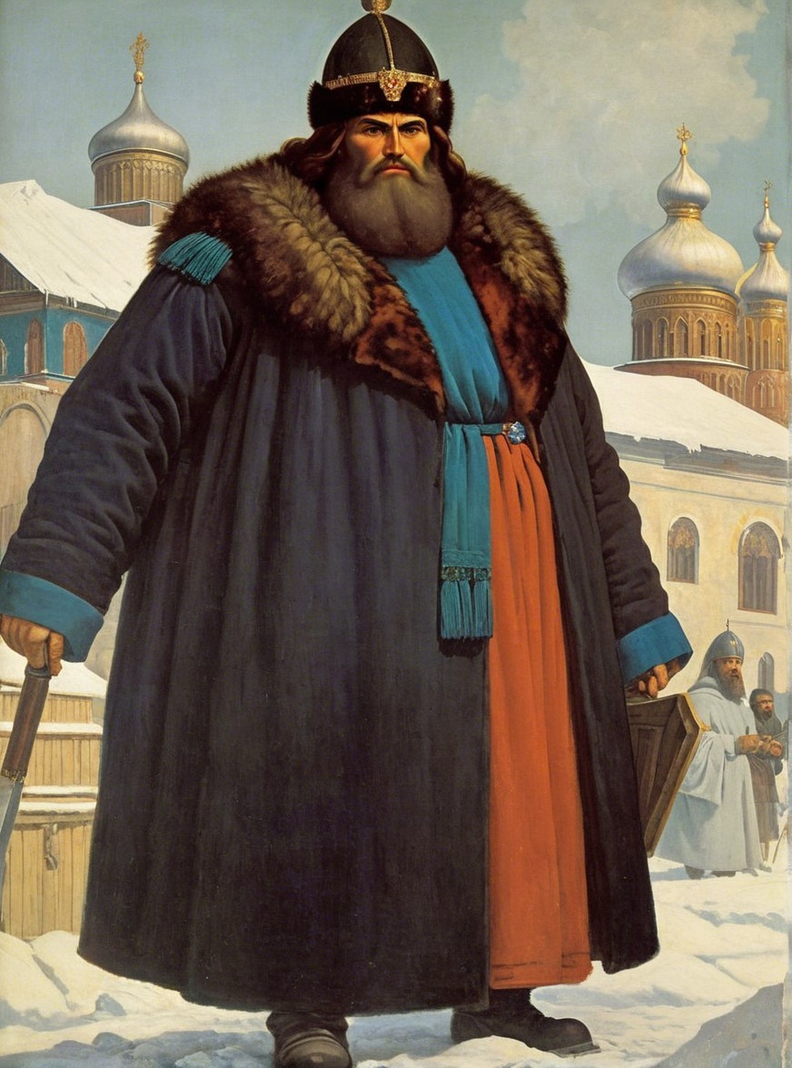 Formidable Figure in Fur Cloak in Snowy Landscape