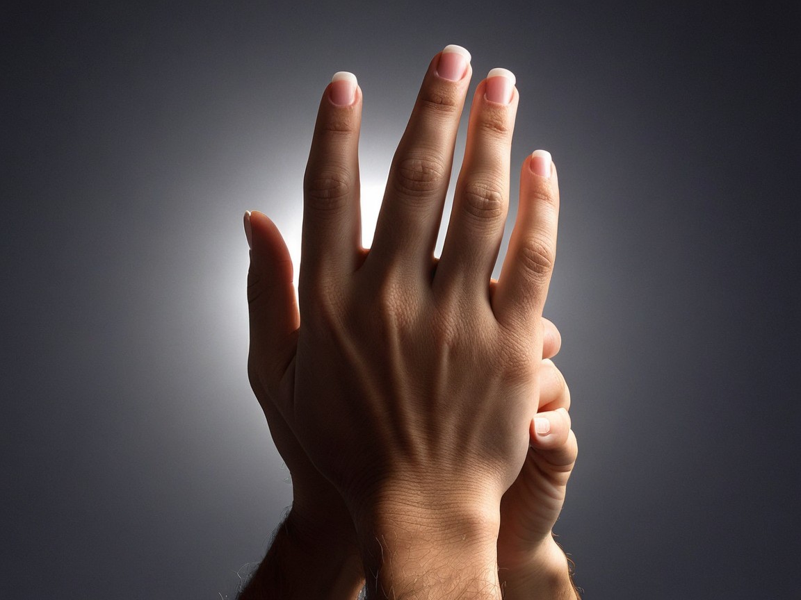 Hands Reaching Together Against Softly Lit Background
