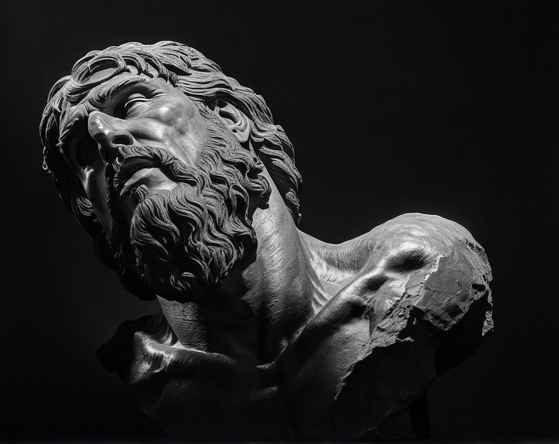 Sculptural Bust of a Contemplative Male Figure