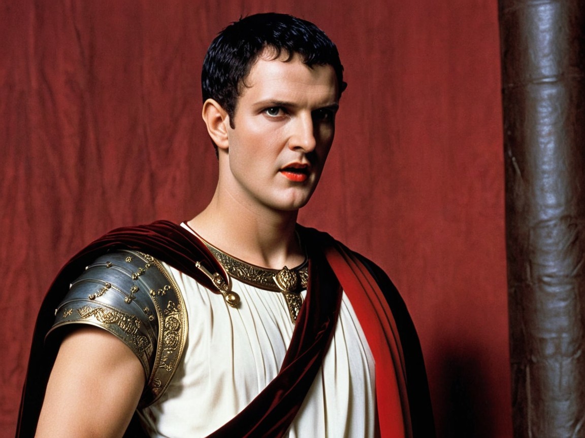 Roman-style toga with red drape and metal breastplate