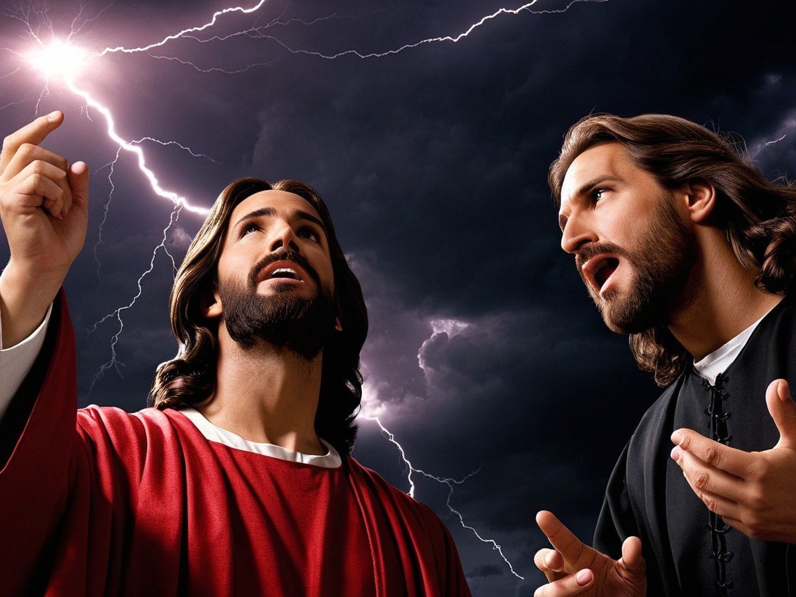 Figures Resembling Jesus in Stormy Backdrop