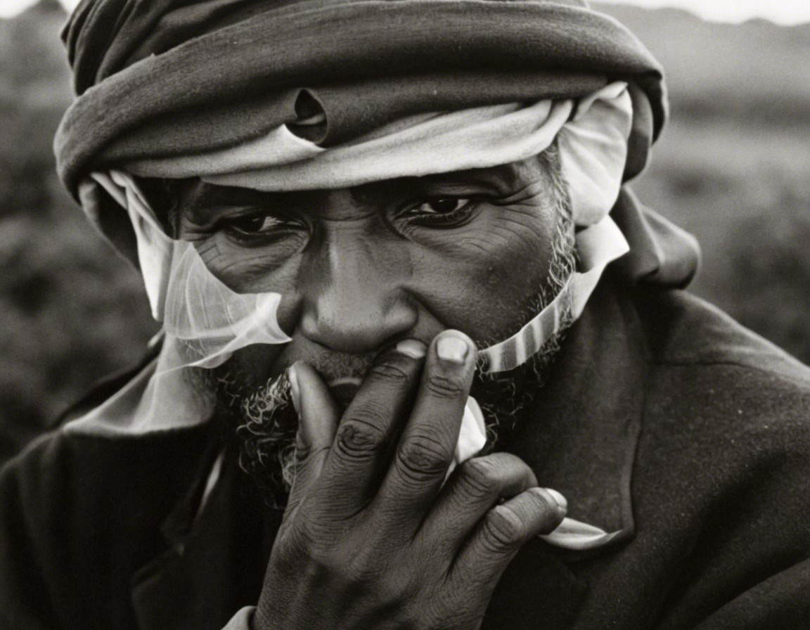 Monochrome Portrait of an Older Man in Reflection