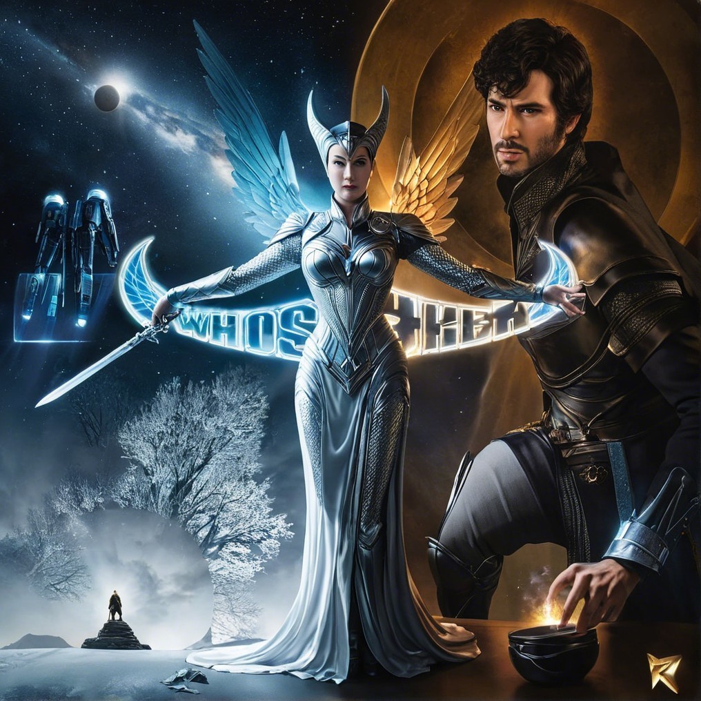 Dramatic Fantasy Scene with Warrior and Winged Figure