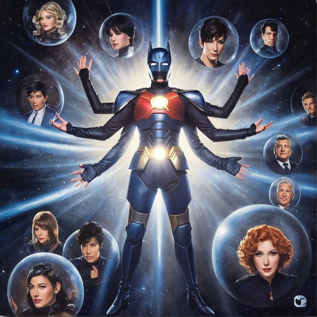 Superhero in Dark Suit with Luminous Characters