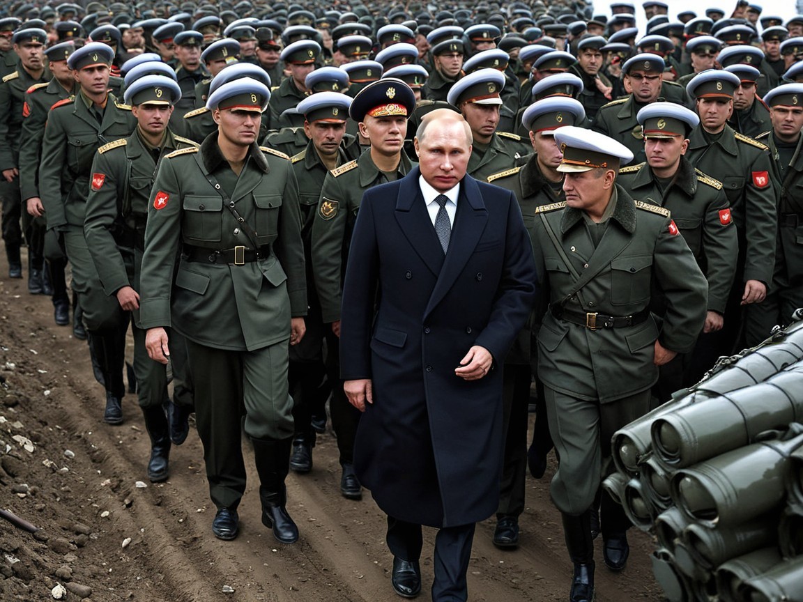 Military Parade with Leader and Uniformed Soldiers
