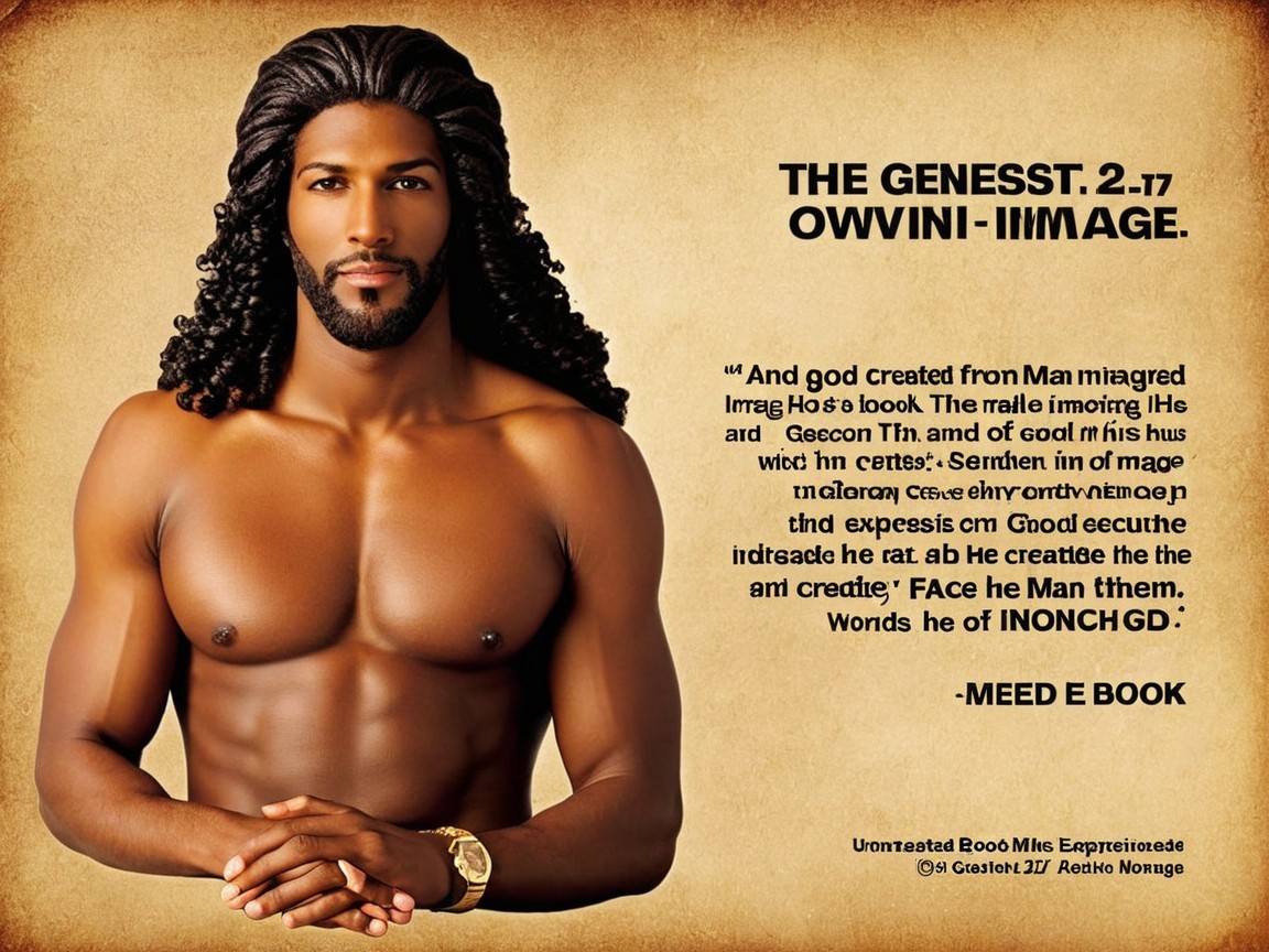 Muscular Man with Curly Hair and Ancient Script Backdrop