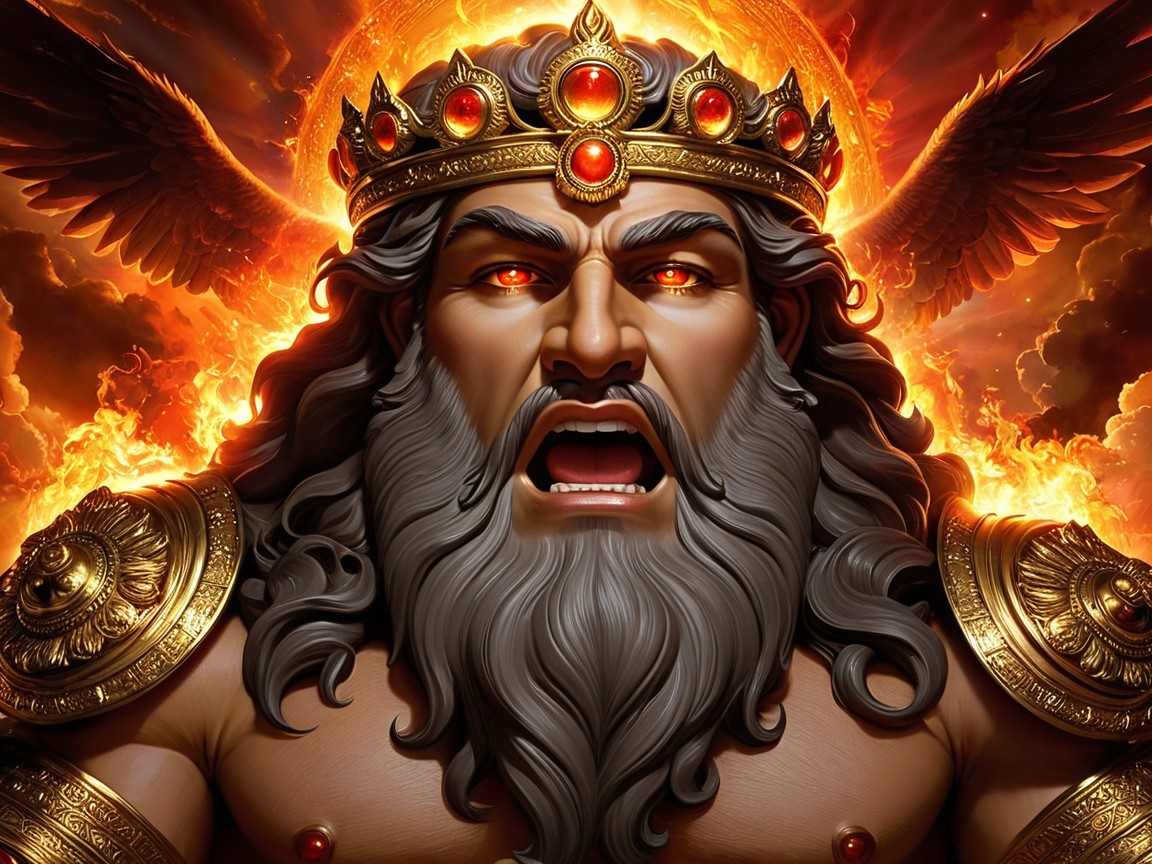 Mythological figure with gray hair and golden armor