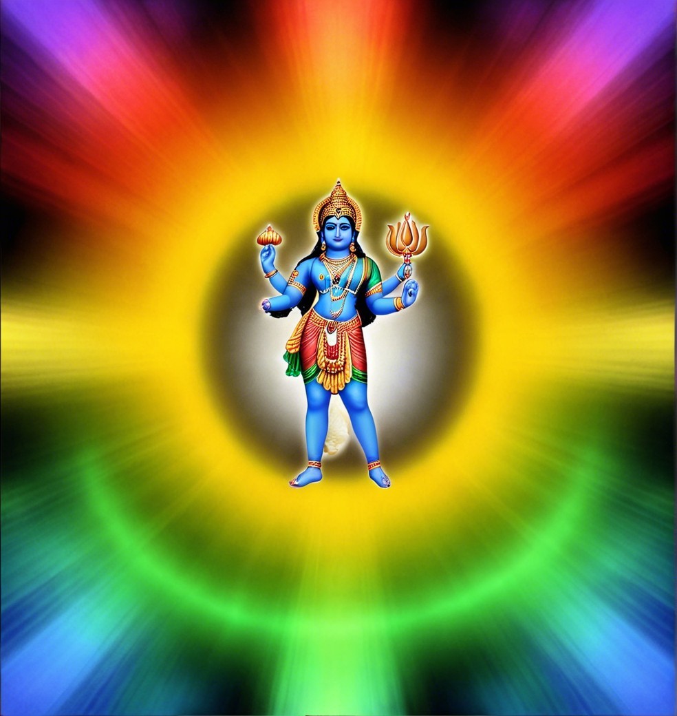 Blue-Skinned Deity with Multiple Arms and Halo