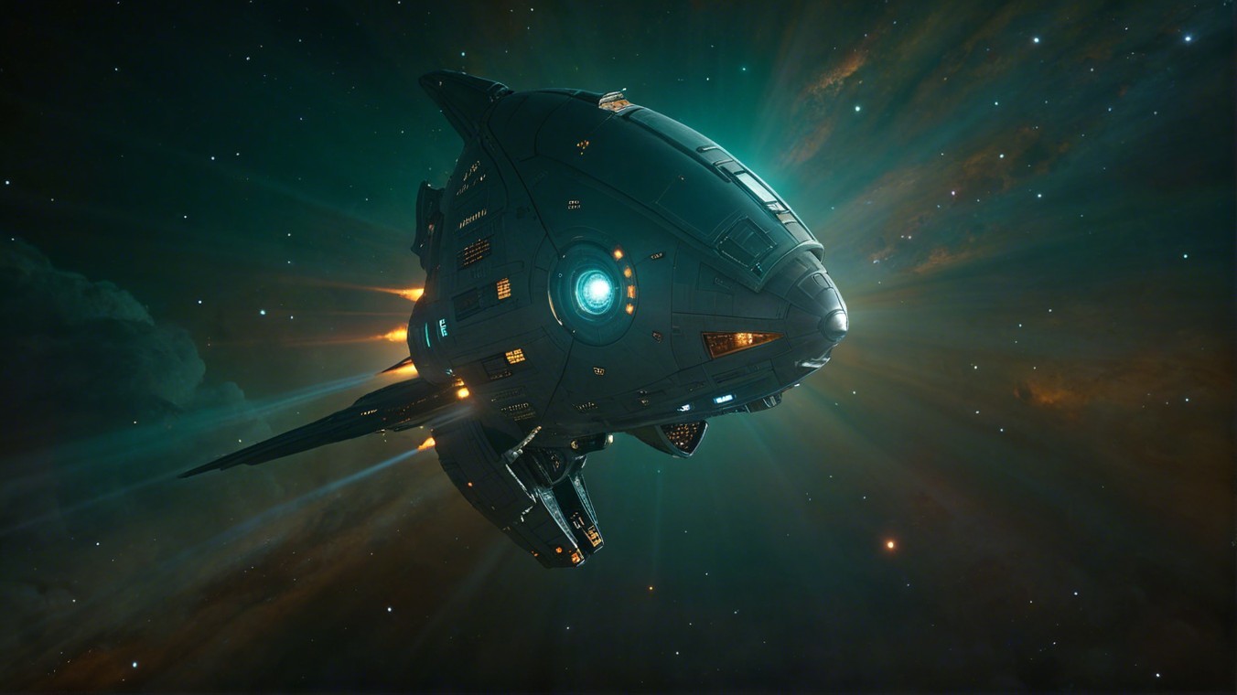 Futuristic spacecraft with glowing accents in space