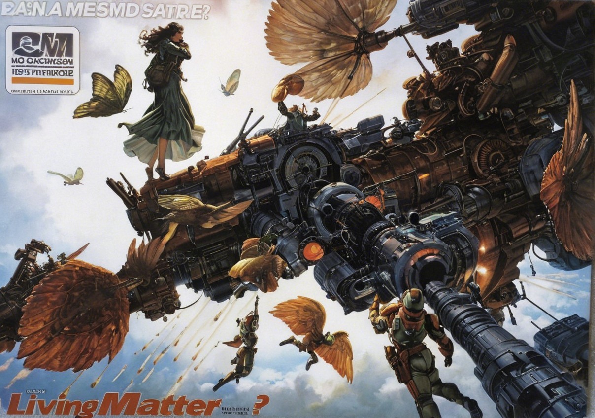 Dynamic Sci-Fi Scene with Airship and Futuristic Characters