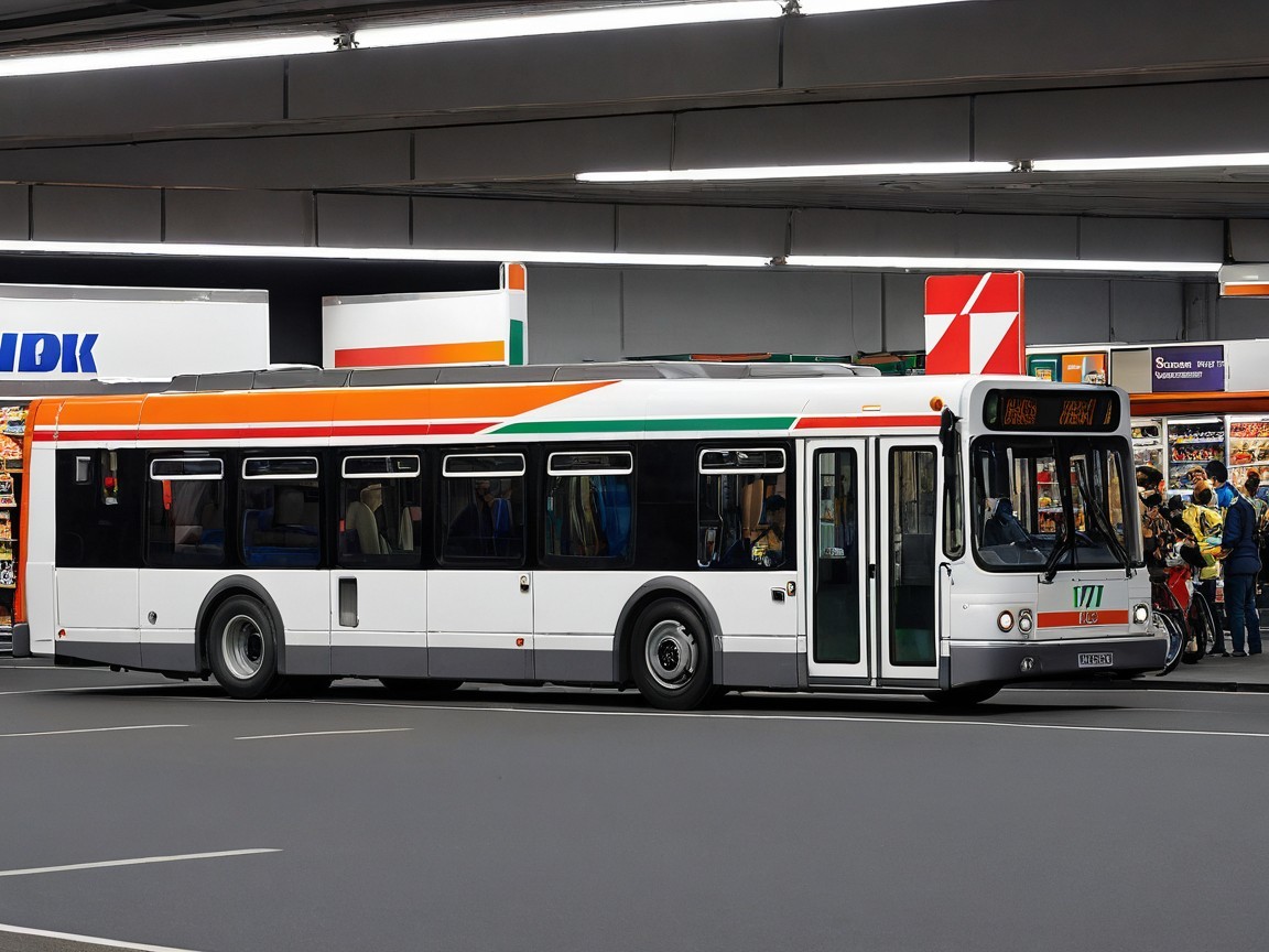 Vintage Urban Bus at Bustling Transit Station