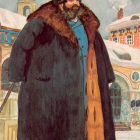 Formidable Figure in Fur Cloak in Snowy Landscape