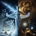Dramatic Fantasy Scene with Warrior and Winged Figure