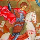 Warrior on White Horse in Vibrant Blue Armor