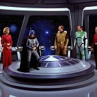 Futuristic Space Station with Colorful Characters