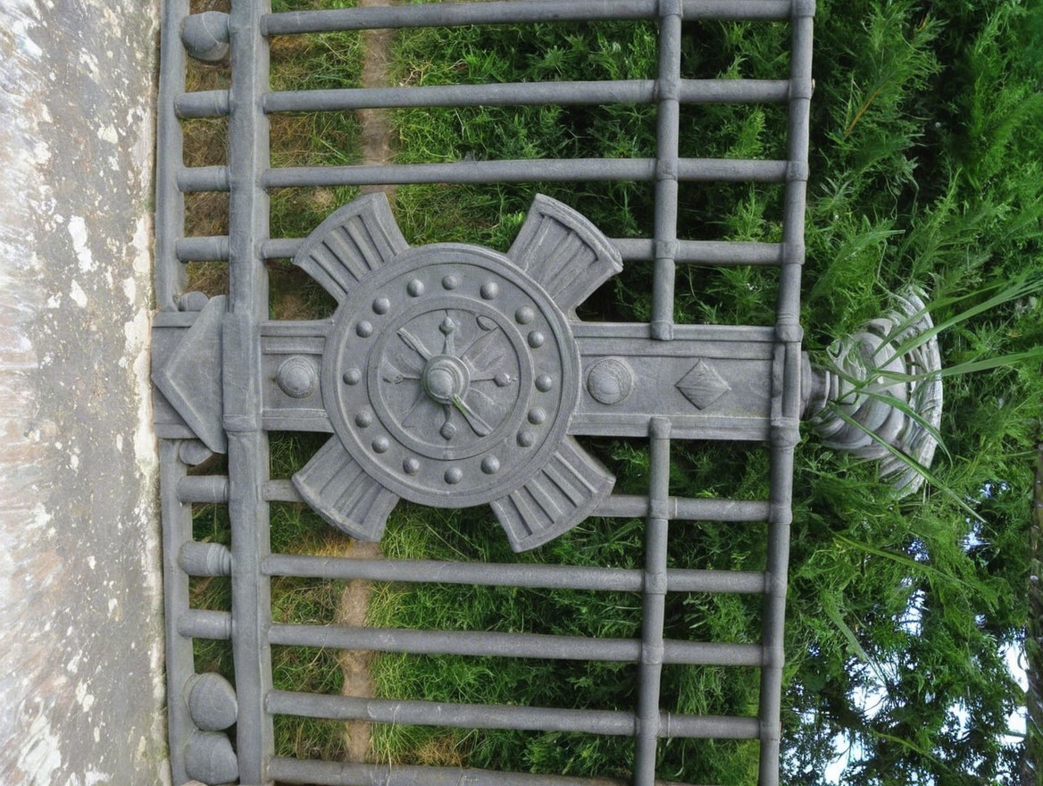Ornate Iron Gate with Decorative Emblem Design