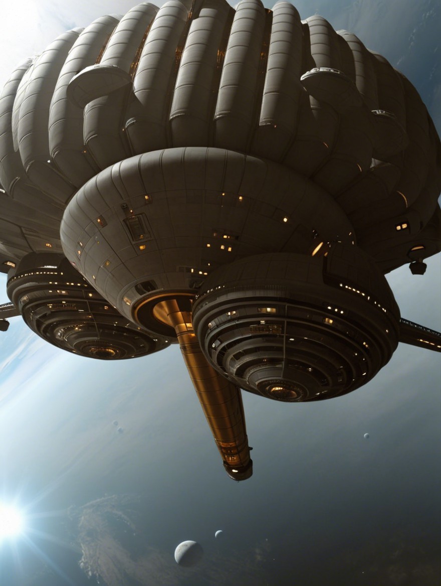 Futuristic spacecraft design with segmented body and engines