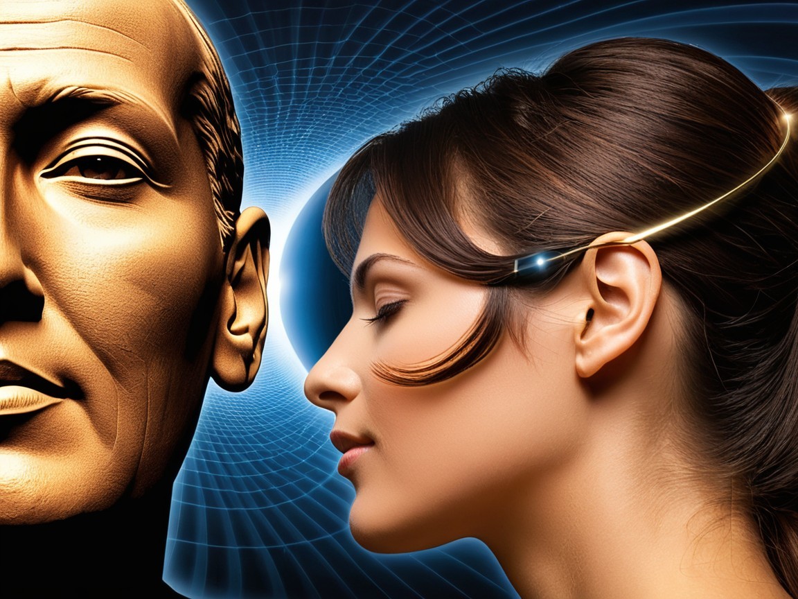 Futuristic Scene with Woman and Humanoid Figure