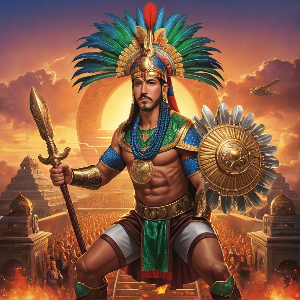 Warrior in Feathered Regalia with Spear and Shield