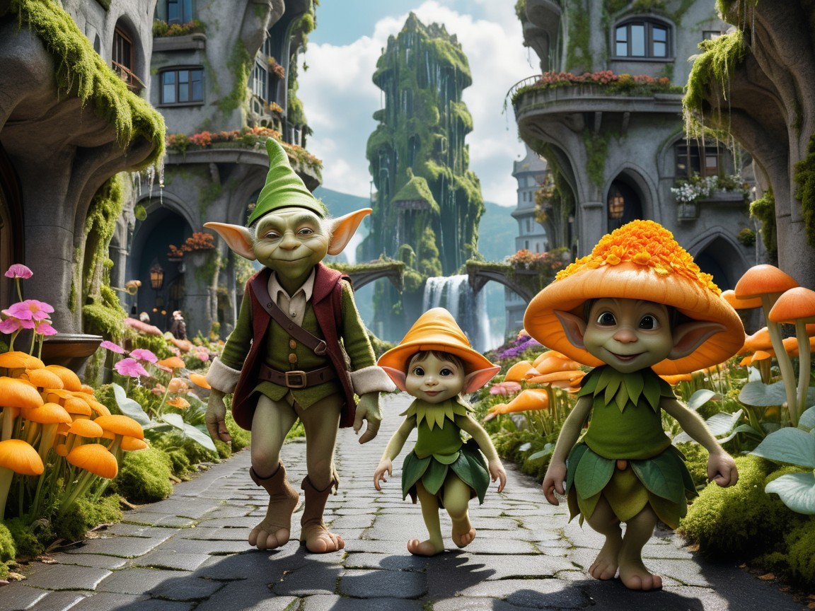 Whimsical Characters in a Fantasy Village Setting
