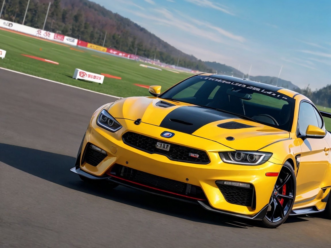 Sleek Yellow Sports Car with Bold Black Hood Design