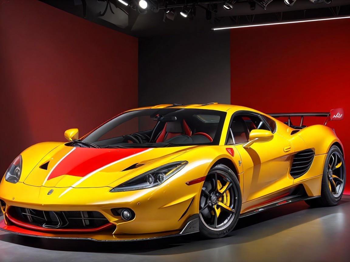 Yellow Sports Car with Red Accents and Aerodynamic Design