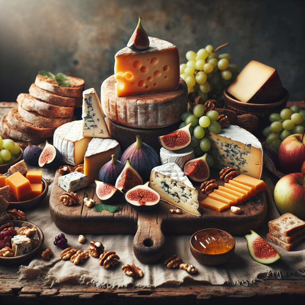 Rustic Cheese Board with Fresh Fruits and Honey