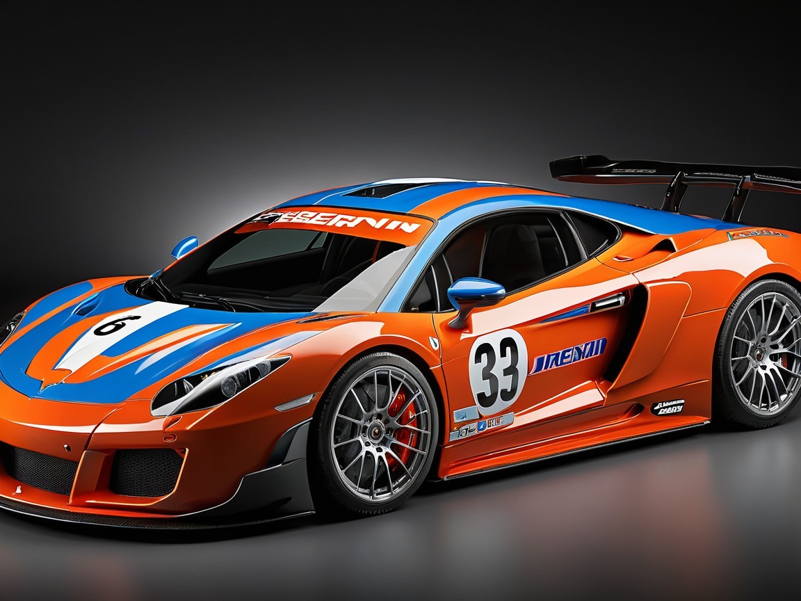 Sleek Orange and Blue Race Car with Number 33