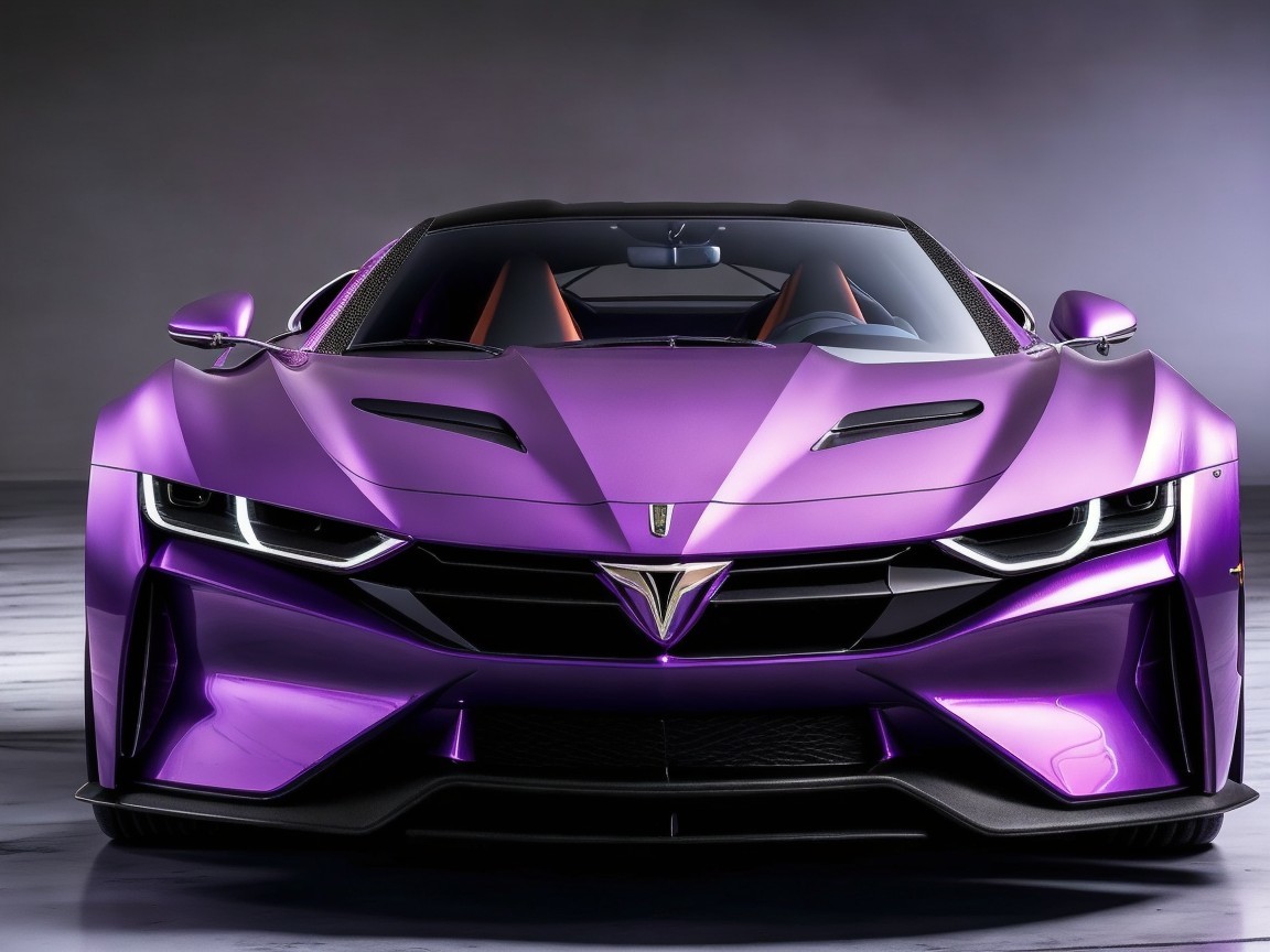 Modern sports car with purple metallic finish and luxury interior
