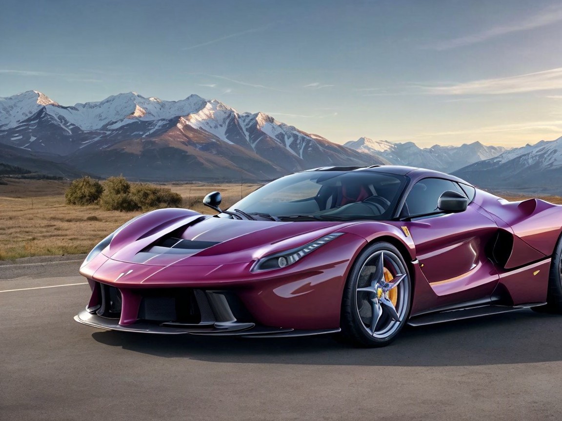 Ferrari LaFerrari in Purple Against Mountain Backdrop