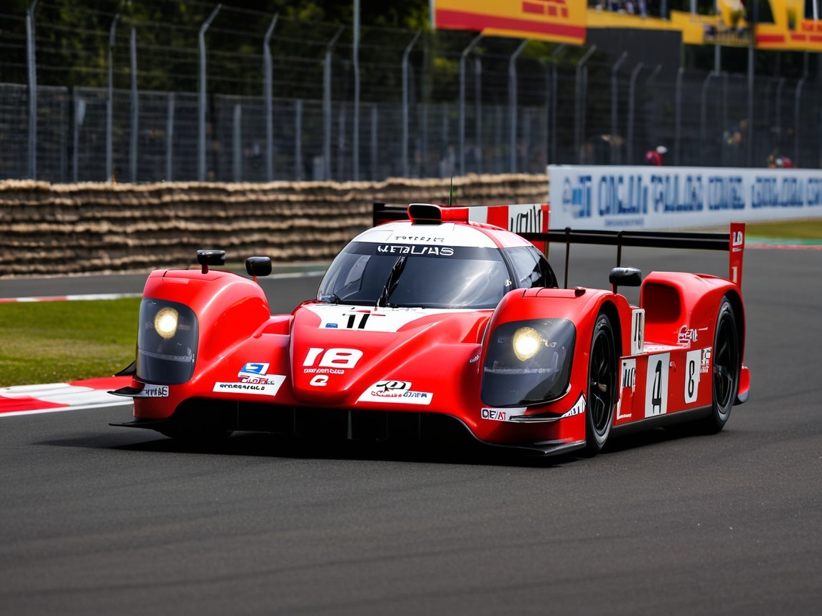 Red Racing Car on Circuit with Aerodynamic Design