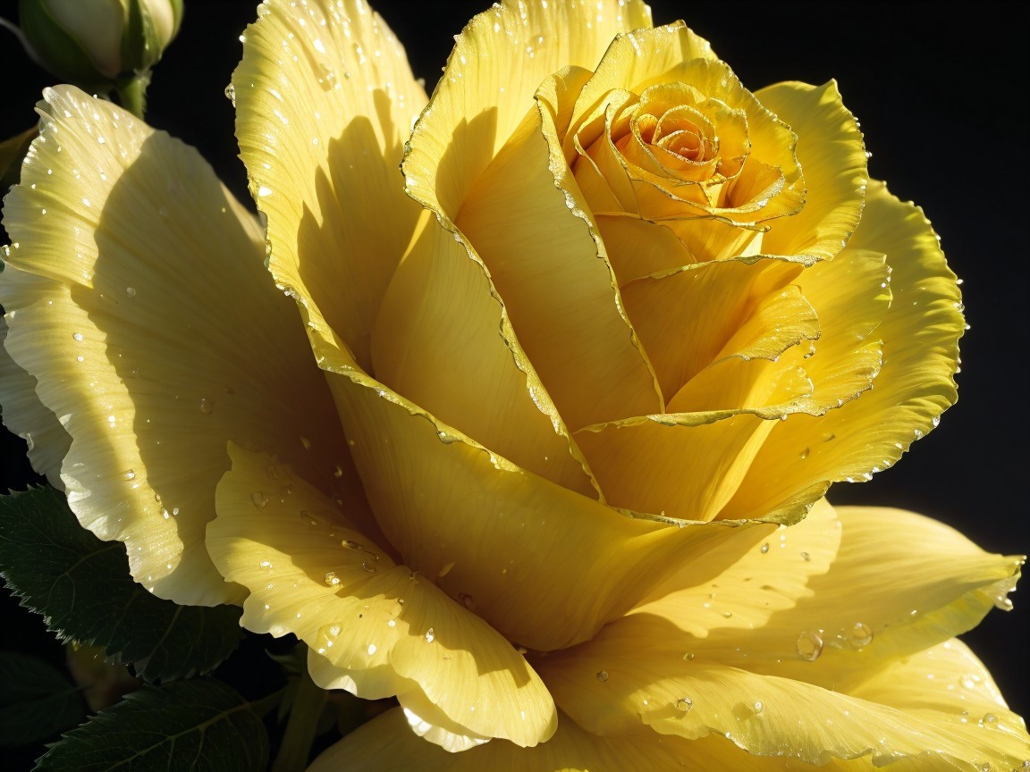 Majestic Yellow Rose with Velvety Petals and Leaves