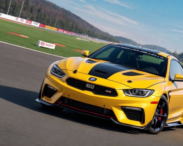 Sleek Yellow Sports Car with Bold Black Hood Design