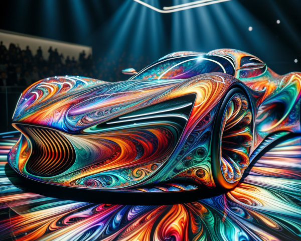 Futuristic Car with Vibrant Patterns and Dramatic Lighting