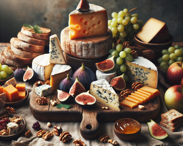 Rustic Cheese Board with Fresh Fruits and Honey