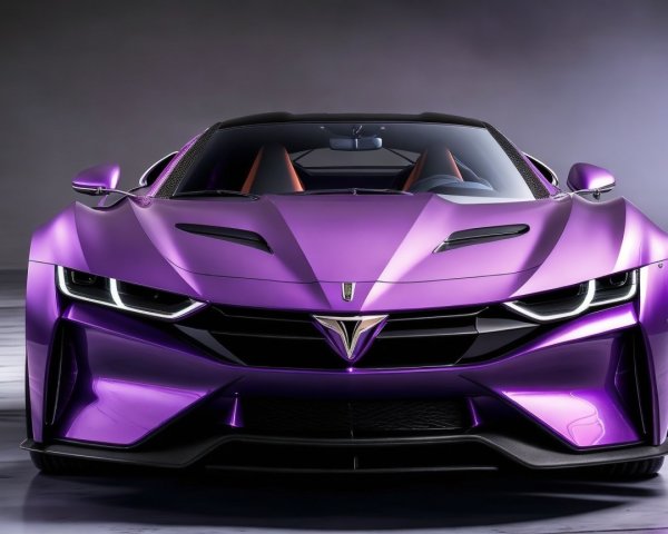 Modern sports car with purple metallic finish and luxury interior