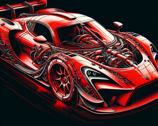 Red Hypercar with Intricate Design and Powerful Engine