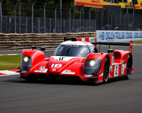 Red Racing Car on Circuit with Aerodynamic Design