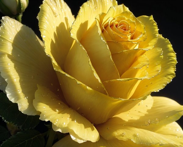 Majestic Yellow Rose with Velvety Petals and Leaves