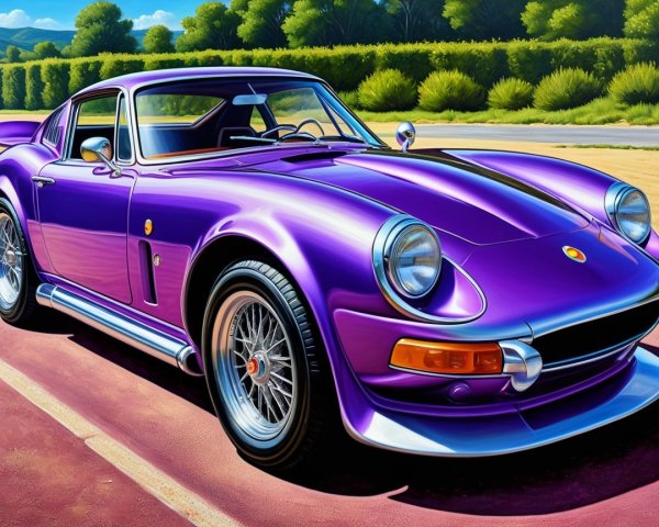 Purple Sports Car with Sleek Design in Green Landscape