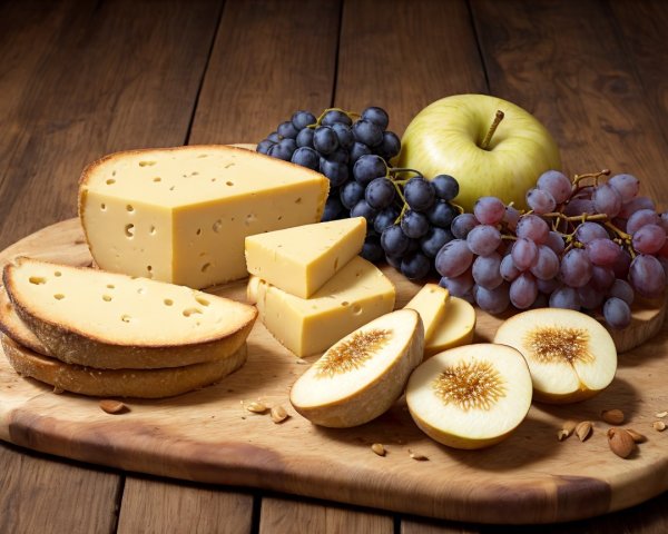 Rustic Cheese Board with Grapes and Fresh Fruit