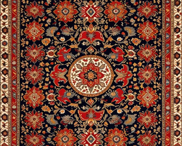 Ornate Persian-style rug with floral patterns and medallion